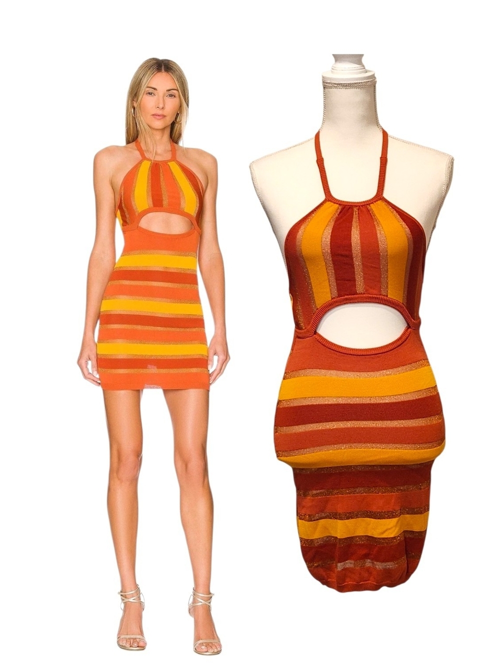 NWT For Love & Lemons Tori Striped Knit Halter Cutout Mini Dress Resortwear Sz S